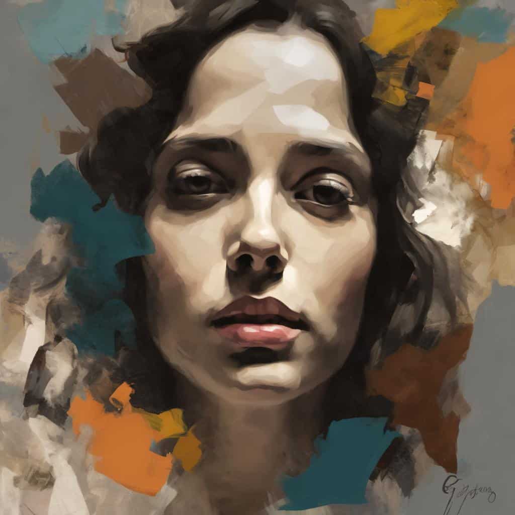 Οξυδωμένη πορτρέτο γυναίκας με καλλιτεχνικό ύφος, από την Αναγέννηση έως τη Μοντέρνα Τέχνη, σε σύγχρονη εικαστική παρουσίαση.